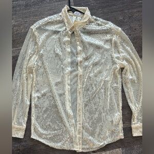Oh Polly Cream Sequin Blouse